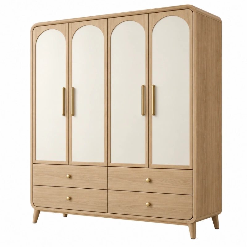 Kleiderschrank 160 x 60 x 200 cm Holzoptik Creme mit 4 Türen und 4 Schubladen