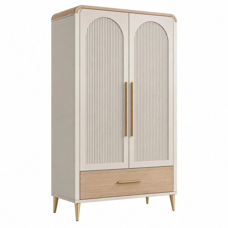 Kleiderschrank 80 x 40 x 180 cm aus Holzwerkstoff in Cremebeige mit 2 Türen und Schublade