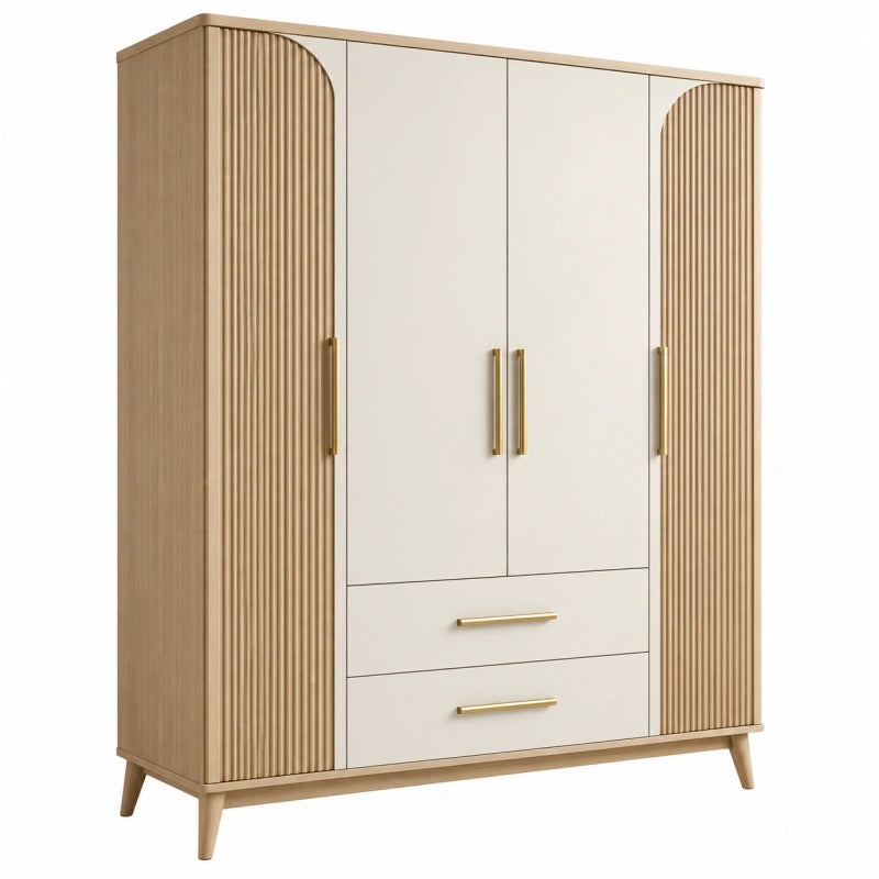 Kleiderschrank 120 x 50 x 190 cm Holzwerkstoff Beige Natur mit 4 Türen und 2 Schubladen