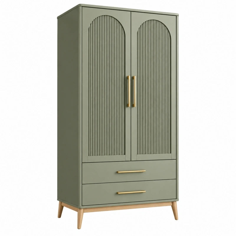 Kleiderschrank 90 x 50 x 180 cm Grün Holzwerkstoff mit 2 Türen und Schubladen