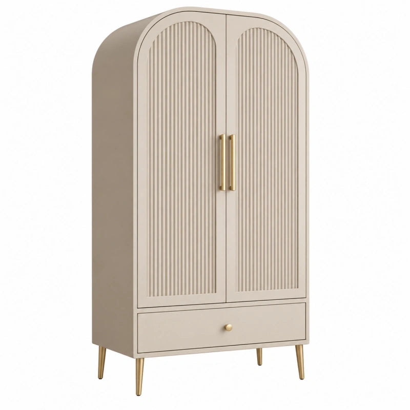 Kleiderschrank 80 x 40 x 180 cm Beige MDF mit 2 Türen und Schublade
