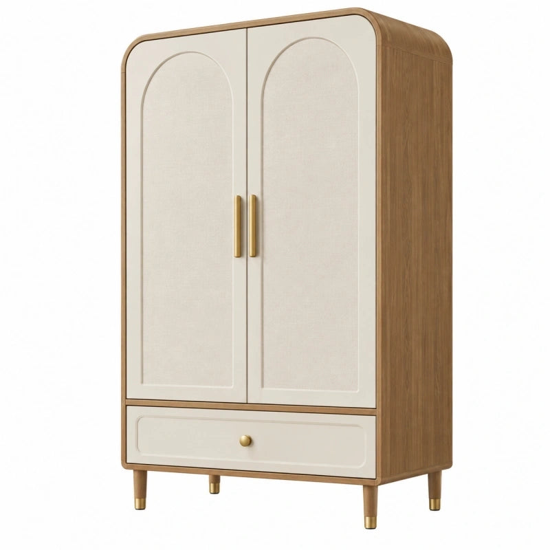 Kleiderschrank 90 x 45 x 180 cm in Braun Creme mit 2 Türen und Schublade