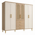 Kleiderschrank 180 x 55 x 200 cm Holzoptik Beige mit Rattanoptik und 6 Türen