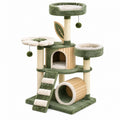 Katzenkratzbaum 60 x 50 x 120 cm aus Holz Plüsch und Sisal Grün Creme mit Höhle Tunnel und Liegeflächen