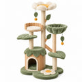 Kratzbaum 60 x 60 x 145 cm Grün Beige aus Holz Plüsch und Sisal mit Katzenhöhle Liegeflächen und Spielbällen