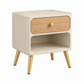 Nachttisch 45 x 40 x 55 cm aus Holzwerkstoff in Creme und Naturholz - mit Schublade und offenem Fach