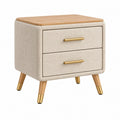 Nachttisch 50 x 40 x 60 cm Beige Stoff Holzoberfläche mit 2 Schubladen