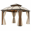 Pavillon 300 x 300 cm Metall Beige mit Vorhängen - Gartenüberdachung