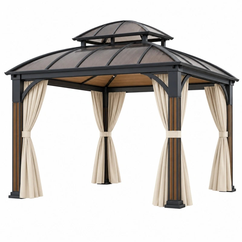 Gartenpavillon 300 x 300 x 300 cm Metall Anthrazit mit Vorhängen und Polycarbonatdach