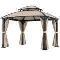 Pavillon 300 x 300 x 270 cm aus Stahl und Polyester in Beige Anthrazit mit Vorhängen