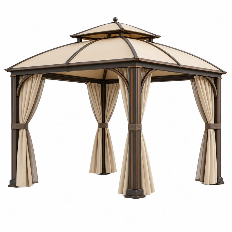 Gartenpavillon 300 x 300 x 280 cm Stahl Beige mit Vorhängen - Überdachter Außenbereich