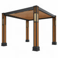 Pergola 300 x 300 x 230 cm Metall Holzoptik Schwarz Braun mit Lamellendach