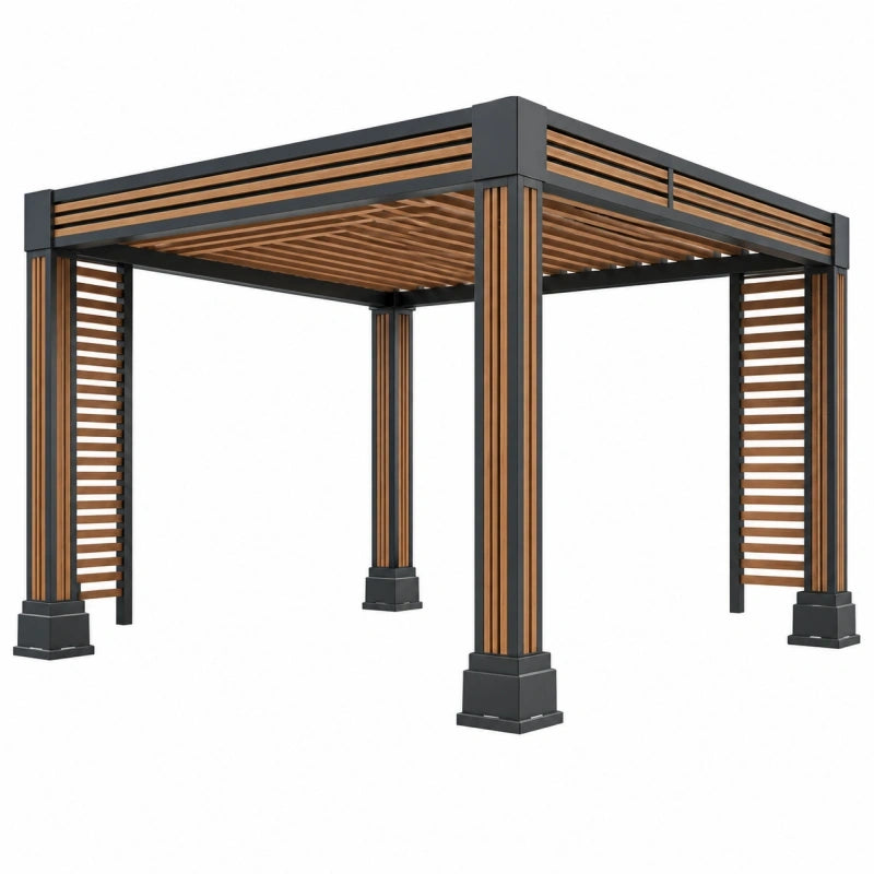 Pergola 300 x 300 x 230 cm Metall Holz Anthrazit Naturholz Lamellendach