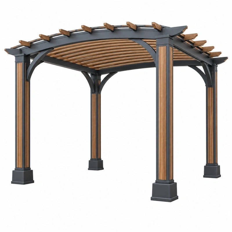 Gartenpergola 300 x 300 x 250 cm Metall Holzoptik Schwarz Braun mit Latten Dach Modern