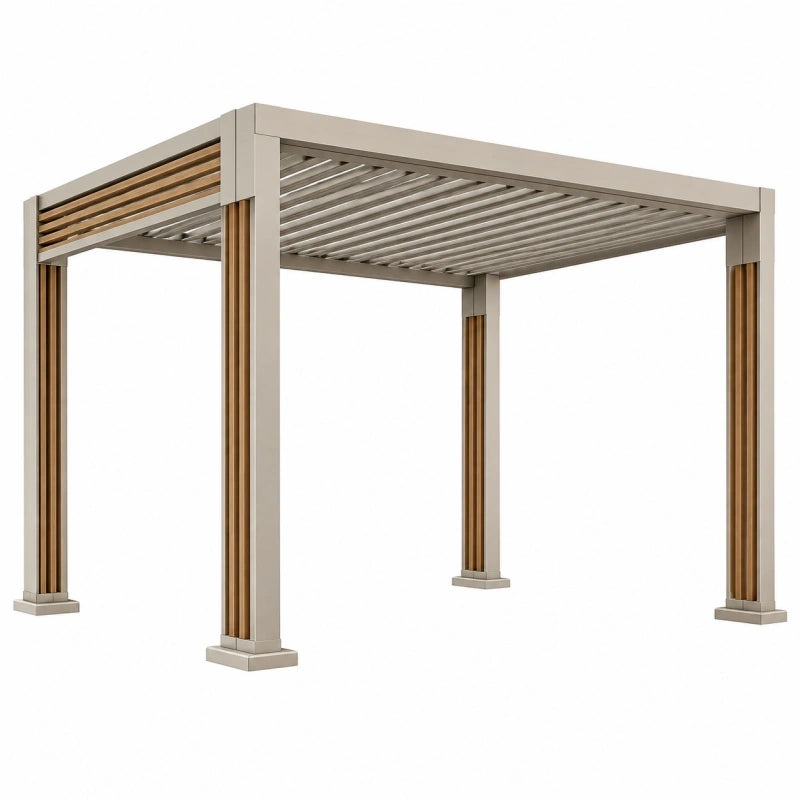 Pergola 300 x 300 cm aus Aluminium Beige/Braun mit Lamellendach für Terrasse und Garten