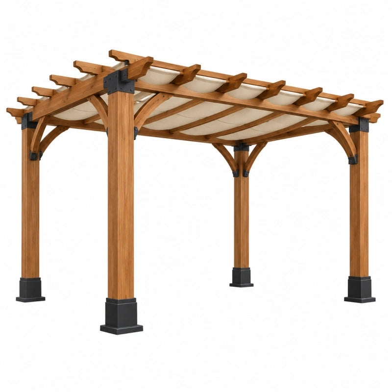 Gartenpergola 300 x 300 x 250 cm Holz Natur mit Stoffdach für Terrasse