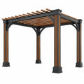Pergola 300 x 300 x 250 cm aus Metall und Holz in Schwarz/Braun mit Lamellendach