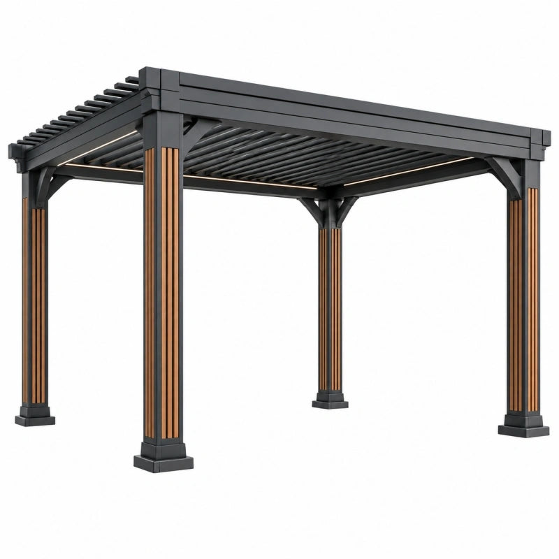Pergola 400 x 300 x 230 cm Aluminium anthrazit holzfarben Lamellendach für Terrasse