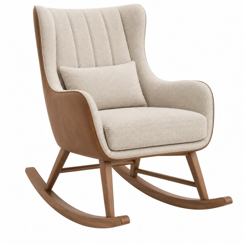 Schaukelstuhl 75 x 90 x 103 cm Stoff Holz Beige/Braun - gepolsterter Relaxsessel