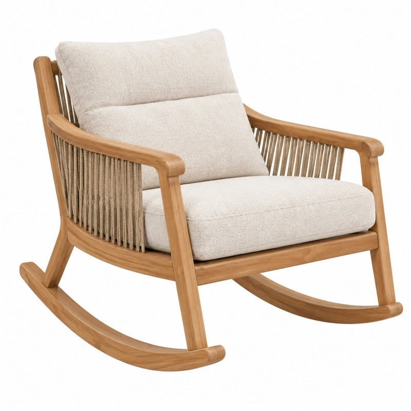 Schaukelstuhl 72 x 92 x 92 cm aus Holz in Natur/Beige mit Textilpolsterung