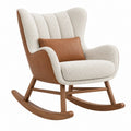 Schaukelstuhl 105 x 78 x 92 cm Bouclé Stoff Holz Braun Creme mit hoher Rückenlehne
