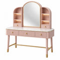 Schminktisch 120 x 45 x 150 cm aus Holzwerkstoff Rosa mit Spiegel Schubladen und Beleuchtung im Retro-Stil