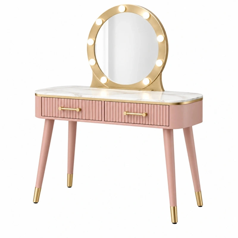 Schminktisch 100 x 40 x 140 cm MDF Rosa mit Spiegelbeleuchtung und zwei Schubladen