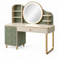 Schminktisch 100 x 45 x 140 cm mit Spiegel Schubladen und Ablagen Grün Creme Gold