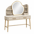 Schminktisch 120 cm Cremeweiß Gold mit Spiegel Stauraum und Metallgestell